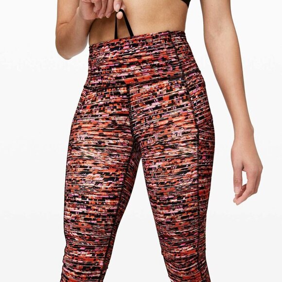 Lululemon Fast & Free Crop II 21" Flash Peat Orange Multi Size 8 - Picture 2 of 6